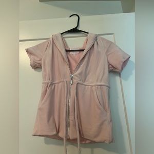 Short Sleeve Hooded Drawcord Jacket - Baby Pink 
XS